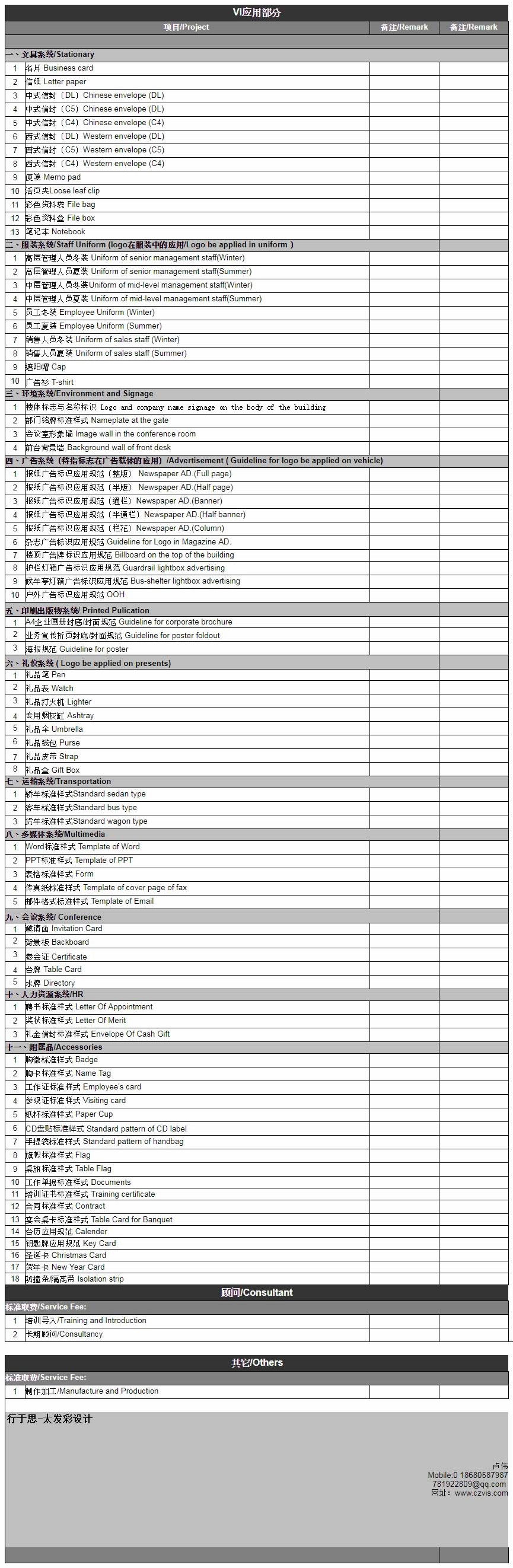 VIS应用系统列表